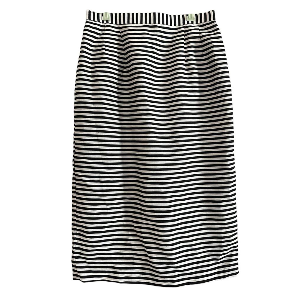 DONNA VINCI Black White Striped Church Suit Skirt Jacket Set Rhinestone Trim 14 - Picture 5 of 10